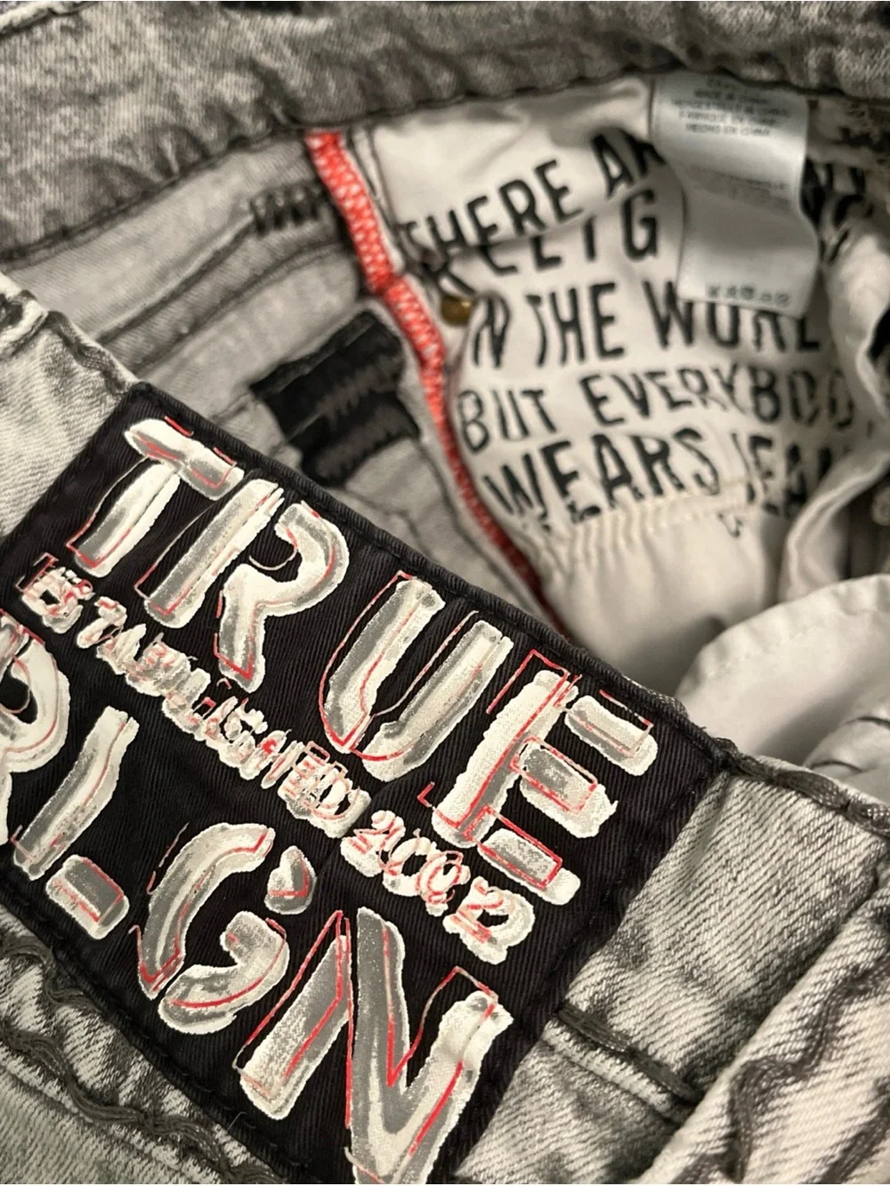 True Religion Men’s Acid-Wash Gray Skinny Jeans